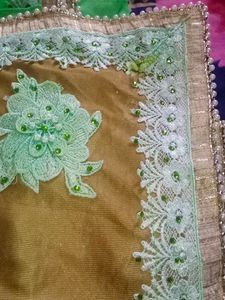 Green Chiffon Saree Pearl  With Stiched Blouse