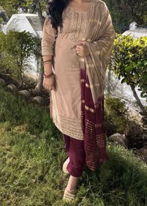 Elegant Beige Embroidered Salwar Suit