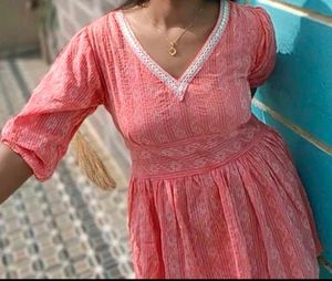 Pink V-Neck Dress