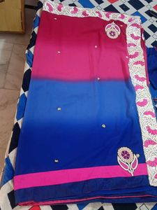 Blue & Pink Embroidered Saree with blouse