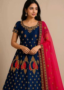 Elegant Blue & Gold Embellished Indian Lehanga