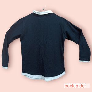 Color Attached T-Shirt // Cotton Blend Black Long Sleeves