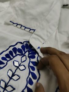 white shirt with dori work and applique wor