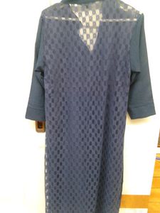 Blue Kurta With Net Pattern At Back Side