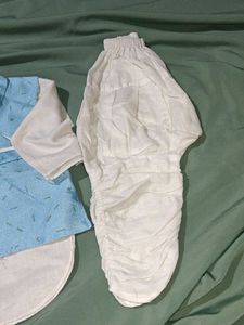 Traditional White Kurta Pajma With Sky Blue Jacket