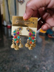 Multi Colour Stones Peacock Earring