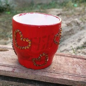Red Stone-Embellished Planter
