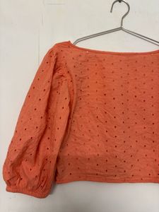 Dusk Orange Eyelet Square Neck Croptop/Blouse