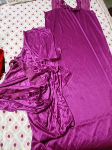 Purple Satin &amp; Lace Nightgown