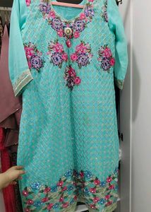 Aqua Embellished Pakistani Suit