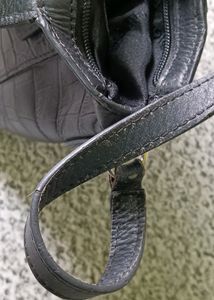 Black Textured Leather Sling Bag