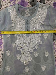 Grey Georgette Chikankari Kurta With Inner
