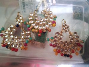 very beautiful multi colored earrings with mangtikka