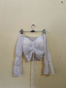 White Long Puff Sleeve Top