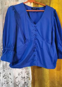 Blue V-Neck Blouse