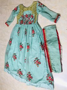 Kids Jacket Green Floral Embroidery Gown Like New