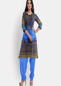 Elegant Blue Floral Kurta Unstitched