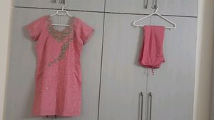 A Very Preety Pink embroided Kurta &amp; Plain pajami