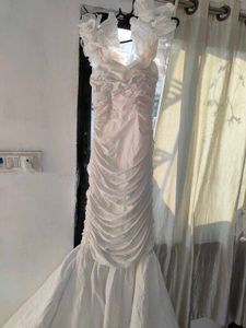 White Ruffled Mermaid Gown