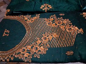 Elegant Green Embroidered Dress Material