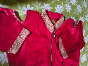 Elegant Red & Gold Embellished Blouse