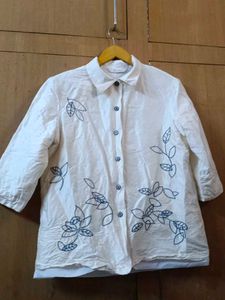 Blue Leaf Embroidered Shirt