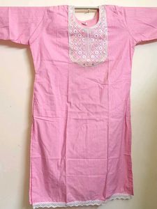 Pink Elegant Kurta With Lace, Sequin & Thread Work