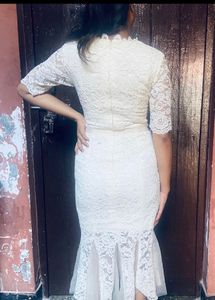 Wine Cream Fishtail Lace Party Dress