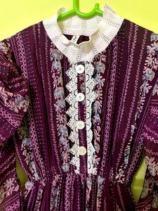 Purple Color Crocheted Neck Midi Dress