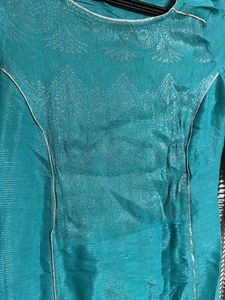 Sea Green Kurta With Silver Self fabric embroidery