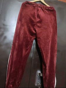 Burgundy Color Velvet Lower Pyjama For 30 Waist