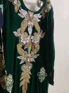 Green Embellished Velvet Dress