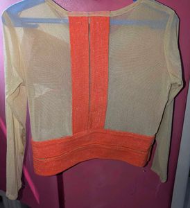 Bebe Orange Criss-Cross Long Sleeve Top