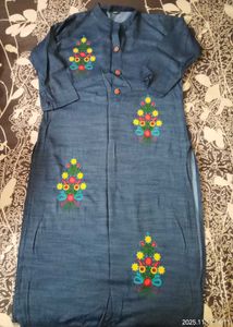 Embroidered Denim Kurta