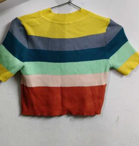 Bright Multicolor Striped Stretchable Crop Top