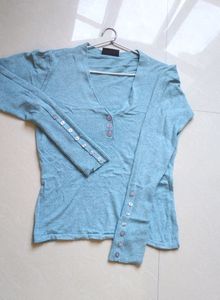 Blue Full Sleeves Bodycon Top