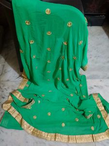 Emerald Green & Gold Embroidered Saree