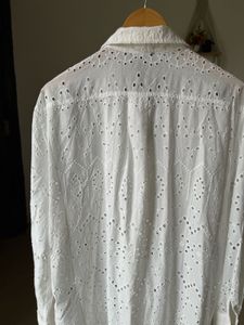 NEW LOOK WHITE COTTON LACE CUTOUT SHIRT