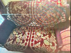 5 seater sofa cover- Royal red and golden work:3+2