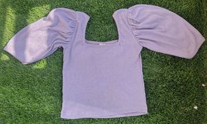 Lavender Rib Puff Sleeve Top