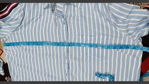 Branded Loose Fit Button Down - Blue Stripe Shirt