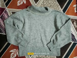 Gray Pearl Embellished Sweater
