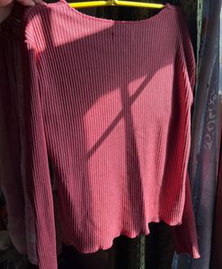 Coral Ribbed Knit Top