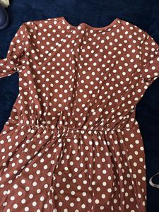 Women Coffee Brown &amp; White Polka Dots Print Dress