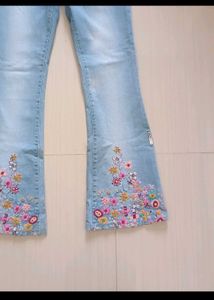 Beaded Jeans With Embroidery Work