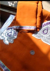 Elegant Orange Saree with Silver Embroidery