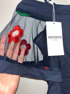 Savana Navy Floral Tulle Top