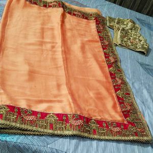 Red And Peach Sari With Blouse