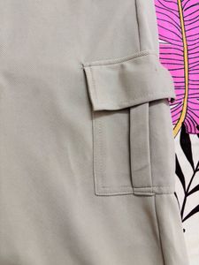 Beige Wide Leg Cargo Pants