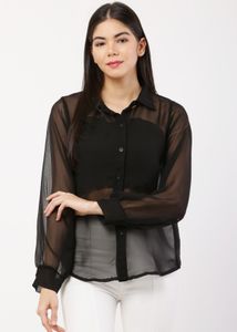 Black Sheer Button-Down Blouse